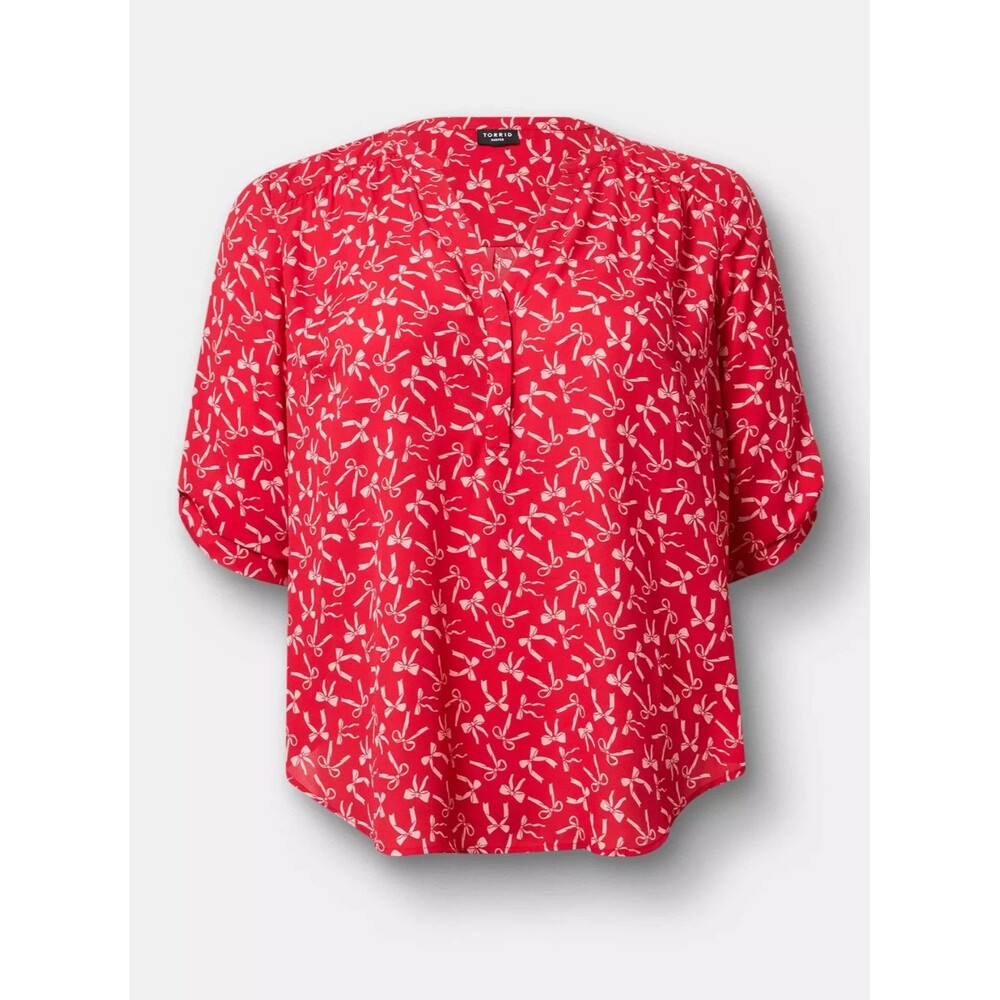 NWT Torrid Harper Georgette 3/4 Sleeve Flora Bows in Jester Red Size 2X or 18/20